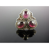 Garnet Cabochon Sterling Silver Ring - Size 6.0