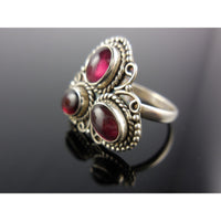 Garnet Cabochon Sterling Silver Ring - Size 6.0