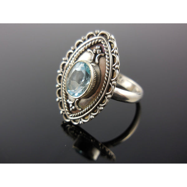 Blue Topaz Sterling Silver Ring - Size 7.50