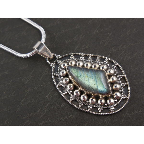 Labradorite Gemstone Sterling Silver Necklace