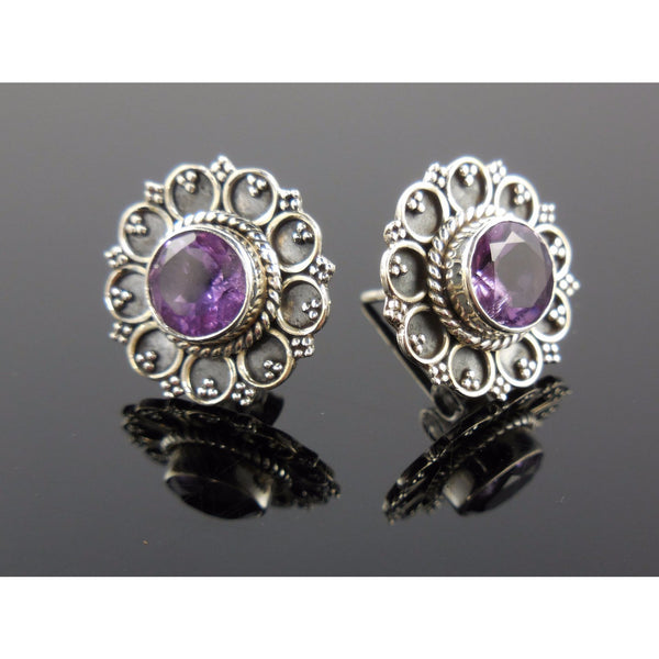 Amethyst Gemstone Sterling Silver Post Earrings