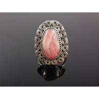 Natural Rhodochrosite Sterling Silver Ring - Size 8.5