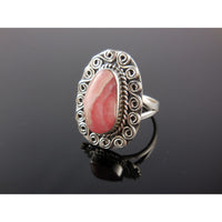 Natural Rhodochrosite Sterling Silver Ring - Size 8.5