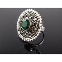 Emerald Sterling Silver Ring - Size 6.75
