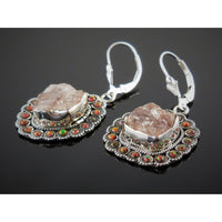 Morganite (Rough) & Fire Opal (Lab) Sterling Silver Earrings