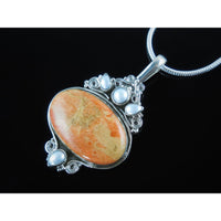 Italian Coral & Freshwater Pearl Sterling Silver Pendant/Necklace