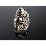 Garnet Cabochon 3-Stone Sterling Silver Ring - Size 7.0