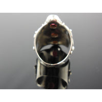 Garnet Cabochon 3-Stone Sterling Silver Ring - Size 7.0