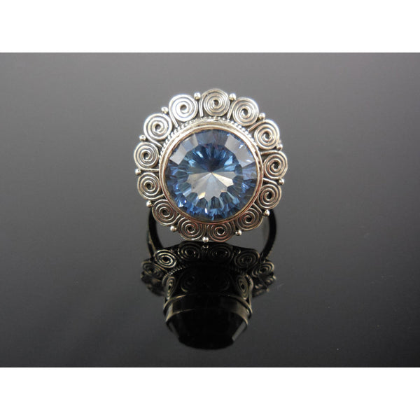 Blue Quartz Sterling Silver Ring - Size 7.5