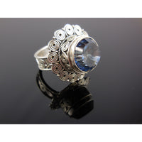 Blue Quartz Sterling Silver Ring - Size 7.5