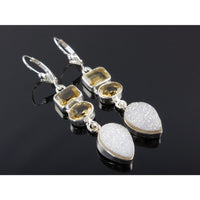 Citrine Gemstone & Druzy Sterling Silver Earrings