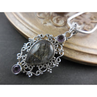 Rutilated and Amethyst Quartz Sterling Silver Necklace