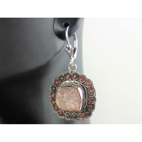 Morganite (Rough) & Fire Opal (Lab) Sterling Silver Earrings