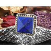 Lapis Gemstone Pyramid Sterling Silver Ring - Size 7.5