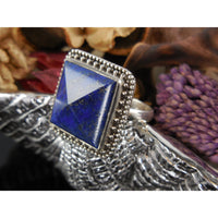 Lapis Gemstone Pyramid Sterling Silver Ring - Size 7.5