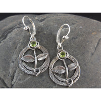 Peridot Gemstone Sterling Silver Flower Earrings