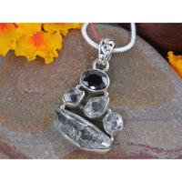 Herkimer Diamond (Quartz) & Onyx Sterling Silver Pendant/Necklace
