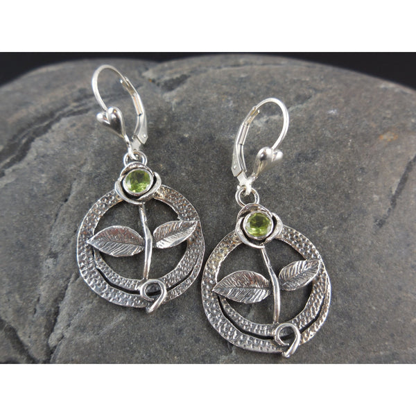 Peridot Gemstone Sterling Silver Flower Earrings