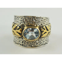 Blue Topaz Sterling Silver & Brass Ring – Size 9.25