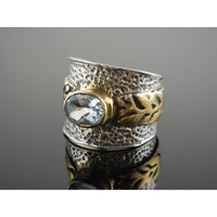 Blue Topaz Sterling Silver & Brass Ring – Size 9.25