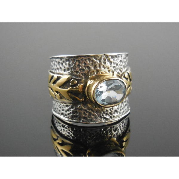 Blue Topaz Sterling Silver & Brass Ring – Size 9.25