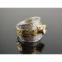 Blue Topaz Sterling Silver & Brass Ring – Size 9.25
