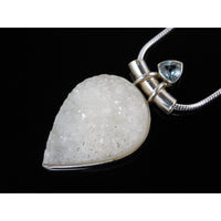 Blue Topaz & Agate Drusy Sterling Silver Pendant/Necklace