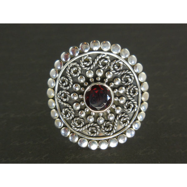 Garnet Gemstone Sterling Silver Ring - Size 7.0