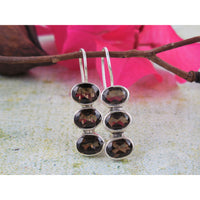 Smoky Topaz 3-Stone Sterling Silver Earrings