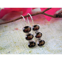 Smoky Topaz 3-Stone Sterling Silver Earrings