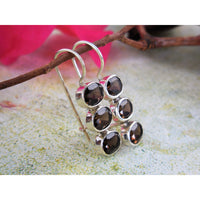 Smoky Topaz 3-Stone Sterling Silver Earrings