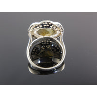 Labradorite Cabochon & CZ Sterling Silver Ring - Size 7.5
