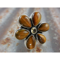 Tiger's Eye and Citrine Quartz Sterling Silver Ring - Size 7