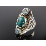 Turquoise & Bue Topaz Sterling Silver Ring - Size 8.5