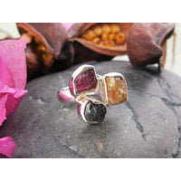 Multi-Color Tourmaline (Rough) Sterling Silver Ring – Size 5.75