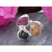 Multi-Color Tourmaline (Rough) Sterling Silver Ring – Size 5.75