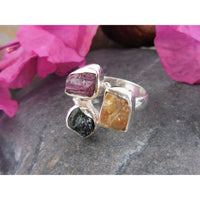 Multi-Color Tourmaline (Rough) Sterling Silver Ring – Size 5.75