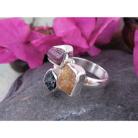 Multi-Color Tourmaline (Rough) Sterling Silver Ring – Size 5.75