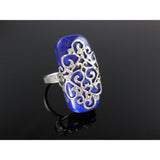 Lapis Cabochon Gemstone Filligree Sterling Silver Ring - Size 6.50