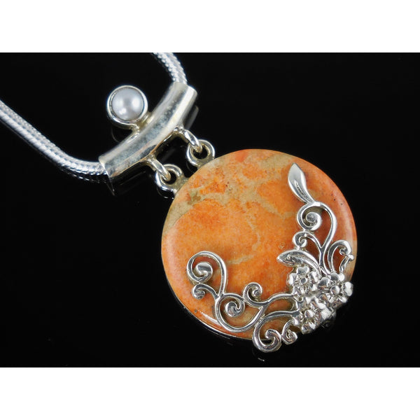 Italian Coral & Freshwater Pearl Sterling Silver Pendant/Necklace