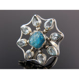 Apatite Rough & Blue Topaz Sterling Silver Ring - Size 7.5