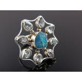 Apatite Rough & Blue Topaz Sterling Silver Ring - Size 7.5
