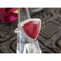Ruby Gemstone w/CZ Accents Sterling Silver Ring - Size 6.75