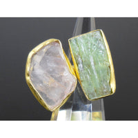 Rose Quartz & Green Kyanite Gemstone Vermeil Ring - Size 6.25