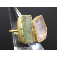 Rose Quartz & Green Kyanite Gemstone Vermeil Ring - Size 6.25
