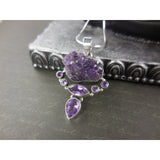 Amethyst (Cluster & Faceted) .925 Sterling Silver Pendat/Necklace