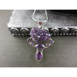 Amethyst (Cluster & Faceted) .925 Sterling Silver Pendat/Necklace