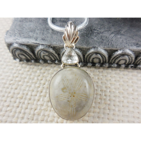 Fossilized Coral & White Topaz Sterling Silver Pendant/Necklace