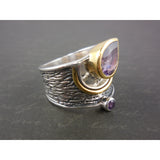 Amethyst Two-Tone 14kt Gold-Over-Sterling (Vermeil) & Sterling Silver Ring - Sizes 6.5-9.5