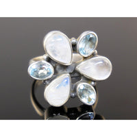 Moonstone & Blue Topaz Sterling Silver Ring - Size 8
